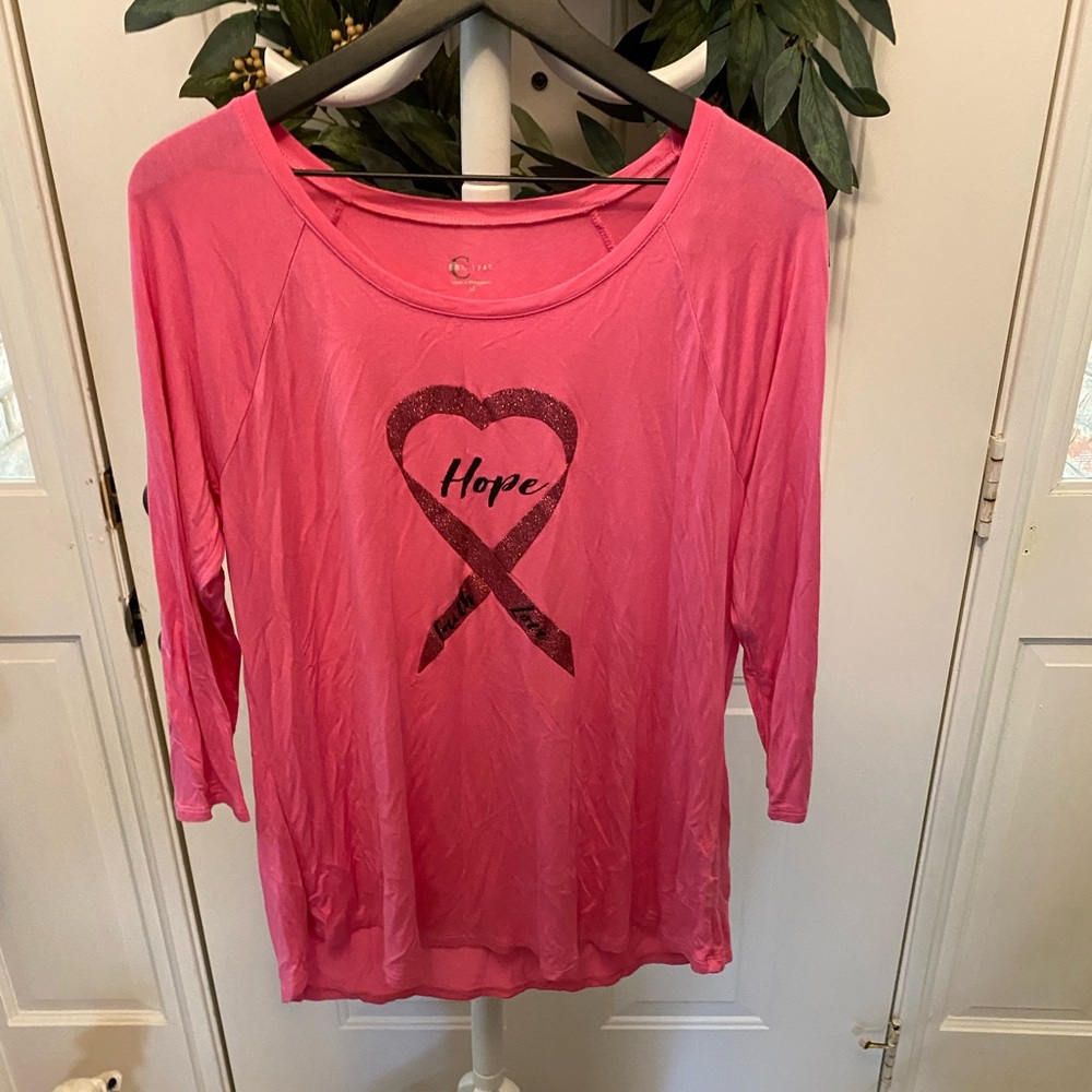 Breast Cancer Hope Faith Love Glitter Ribbon T Shirt M